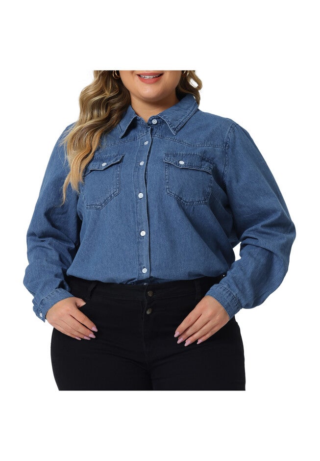 Button Down Denim Shirt Long Sleeve Jean Jacket, Mid Blue / Chambray Denim Medium, alternate image number null