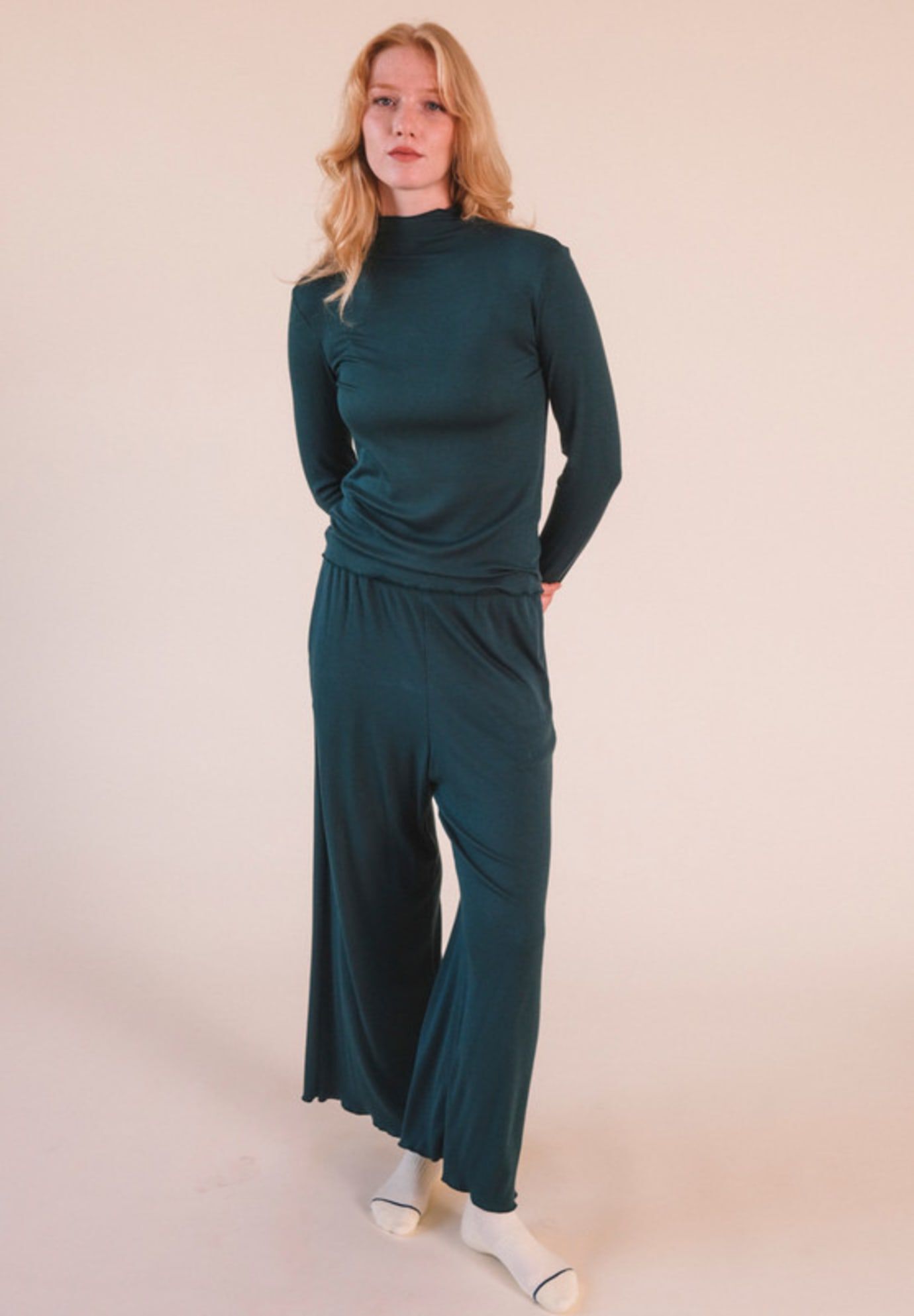 Hedy Ribbed Modal Lounge Pant, Pine / Hunter Green, alternate image number 3