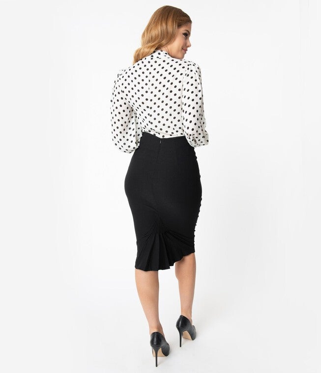 Unique Vintage 1950s Black High Waist Tracy Wiggle Skirt, , alternate image number 7