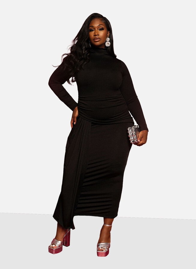 Angel Ruched Detail Slip Maxi Dress, Black / Black, hi-res image number 0