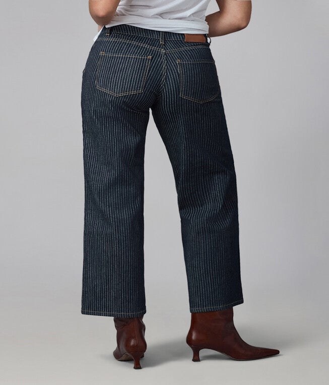 COLETTE-PSB High Rise Wide Leg Jeans, Pinstripe Blue / Navy, alternate image number 2