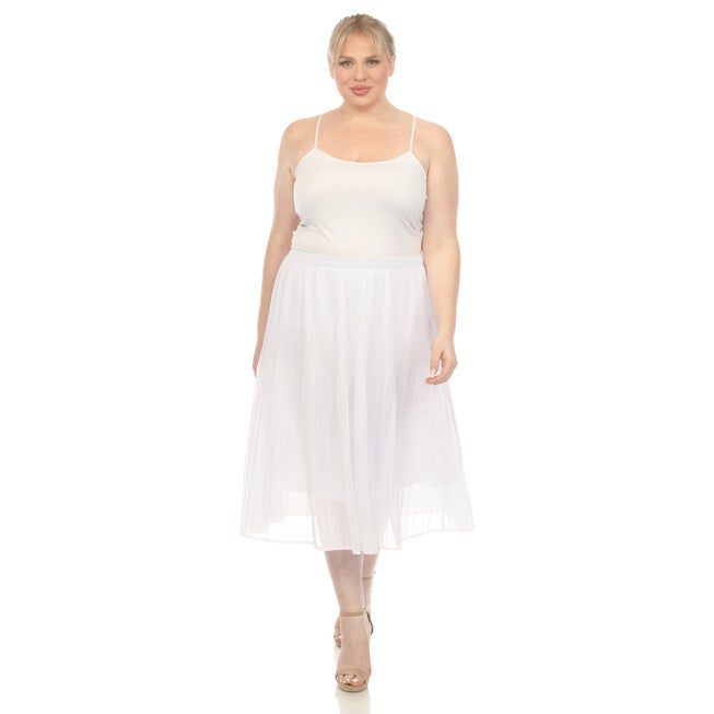 Chiffon Pleated Midi Skirt, White / White, alternate image number 4