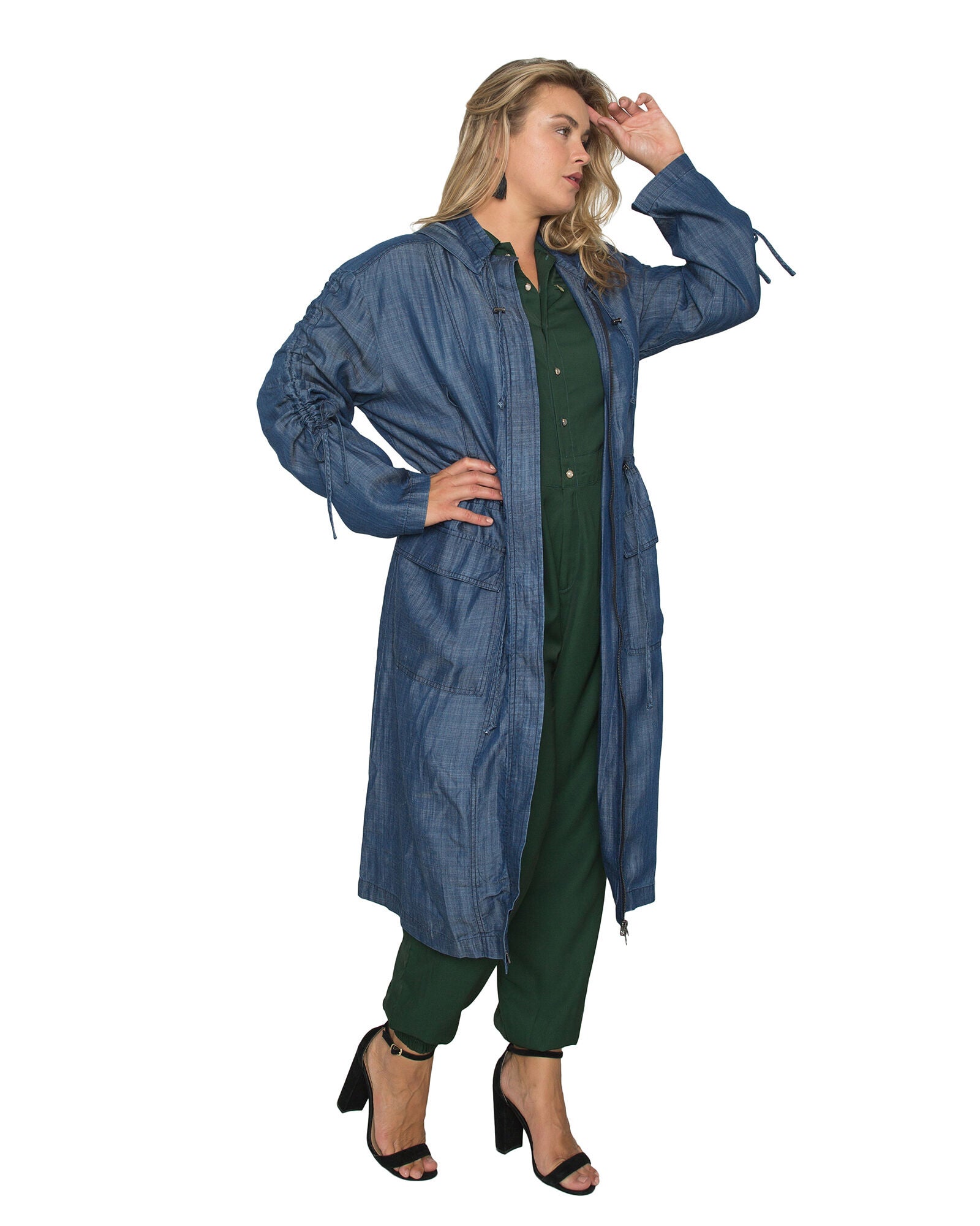 Pippa Hooded Long Anorak Jacket, Dark Indigo / Medium Wash, alternate image number 3