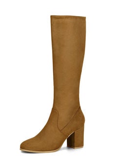 SIDE ZIPPER CHUNKY HEEL KNEE HIGH BOOTS