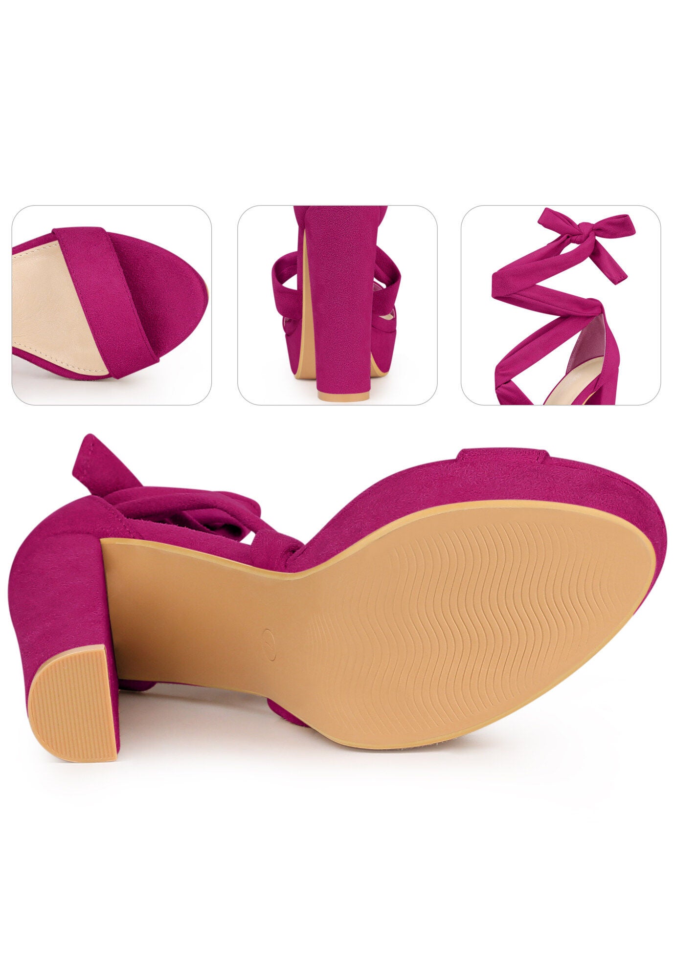 Platform Lace Up Chunky High Heels Sandals, Hot Pink / Deep Fuchsia, alternate image number 2