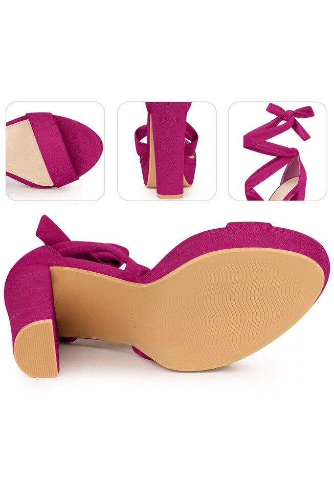 Platform Lace Up Chunky High Heels Sandals, Hot Pink / Deep Fuchsia, alternate image number 2