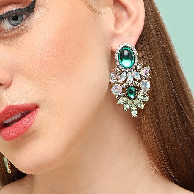 SOHI Women Green Drop Earrings, Green / Quetzal Green, alternate image number null