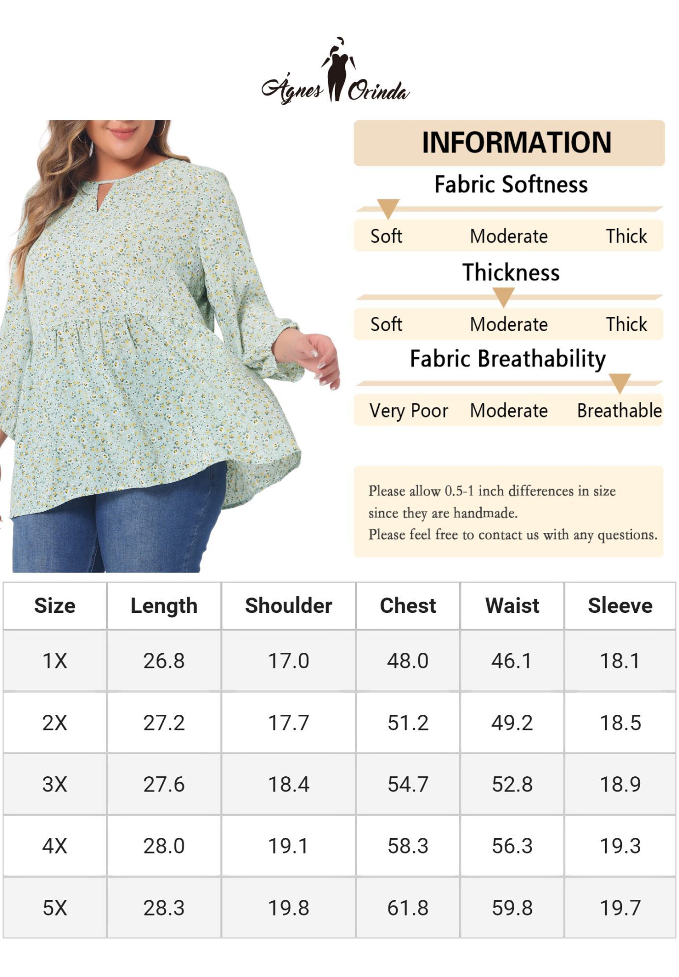 3/4 Sleeves Babydoll Chiffon Keyhole Floral Flowy Top Blouse, Light Green / Light Green, alternate image number 4