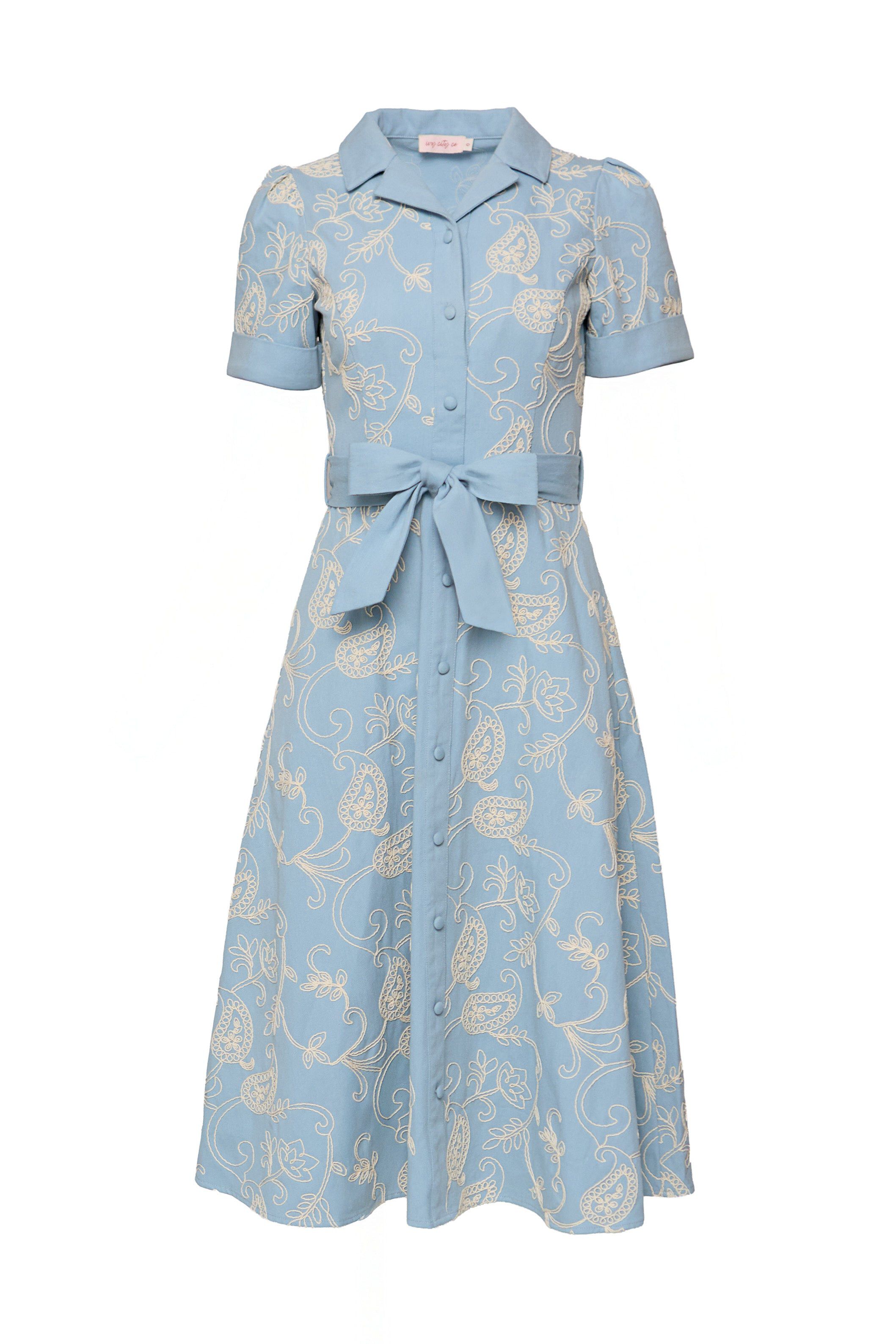 Bennett Dress, Cream Embroidery / Chambray Denim Medium, alternate image number 6