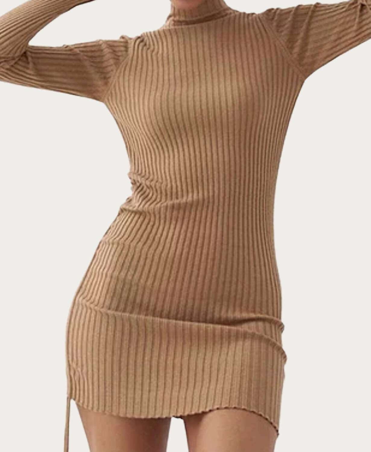 brown turtleneck mini dress Gabbie Turtleneck Sweater Mini Dress - Brown