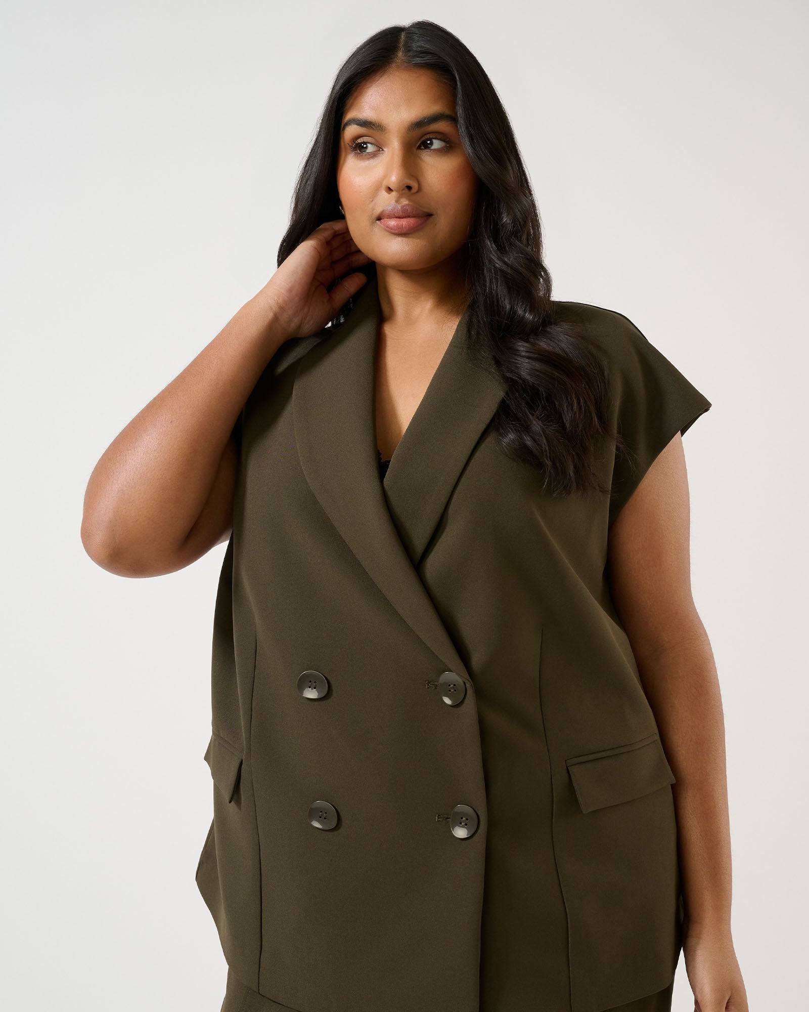 Namib Sleeveless Blazer Jacket, Black Olive / Olive Green, alternate image number 2