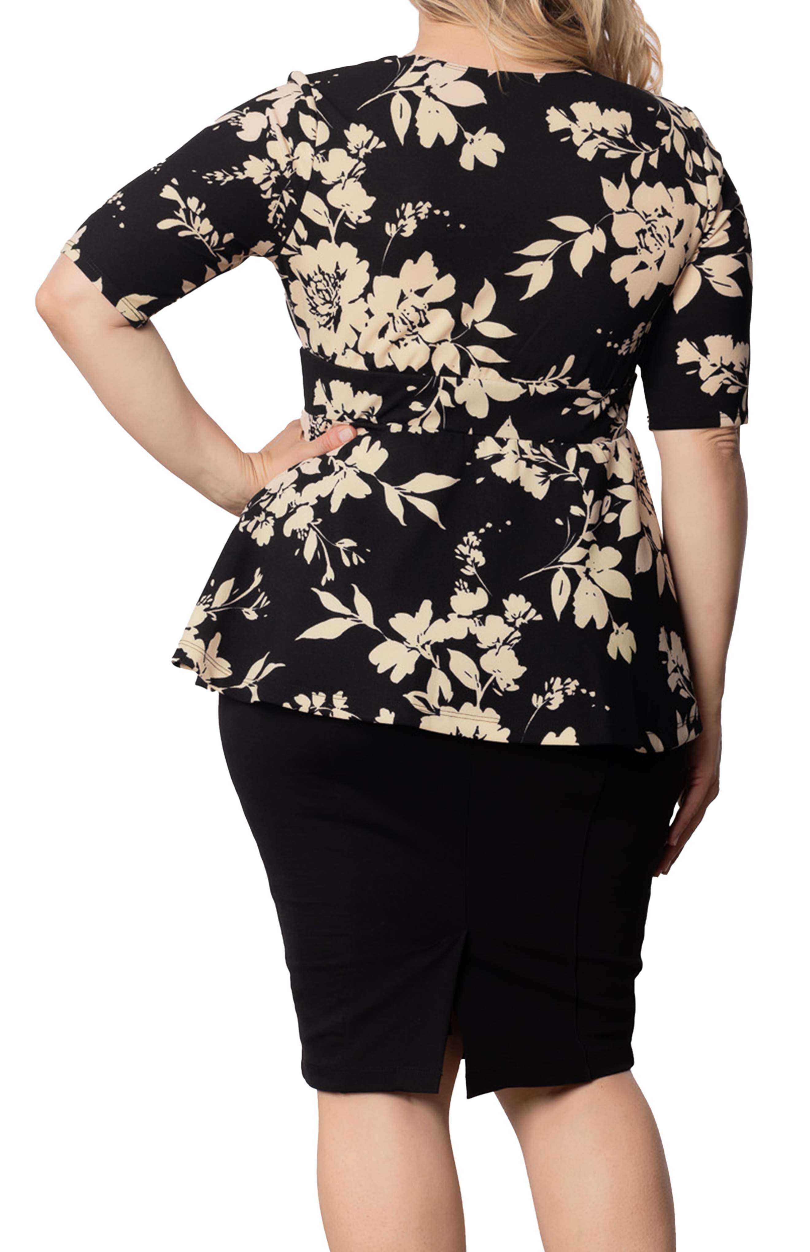 Posh Peplum Top, VINTAGE IVORY FLORALS / Black, alternate image number 2