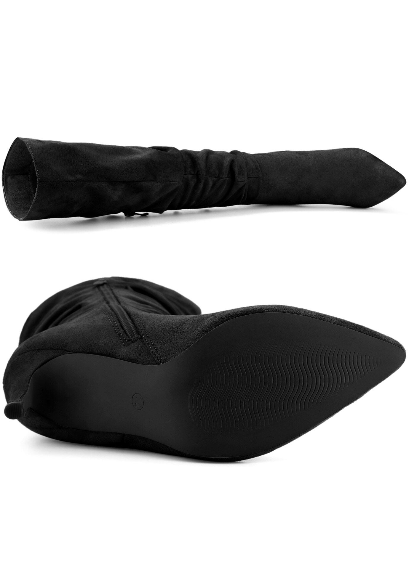 Slouch Pointed Toe Stiletto Heel Knee High Boots, Black / Black, alternate image number 3