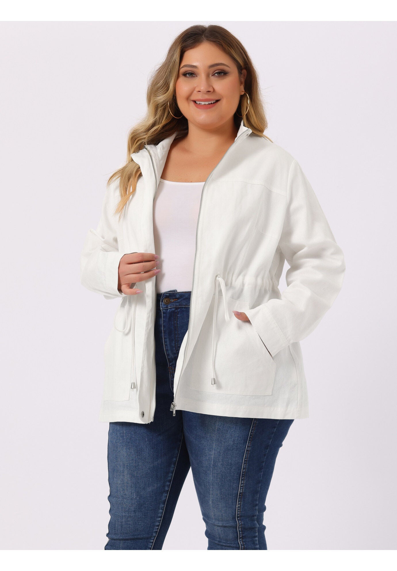 LIGHTWEIGHT ANORAK DRAWSTRING UTILITY JACKET, White / White, alternate image number 1