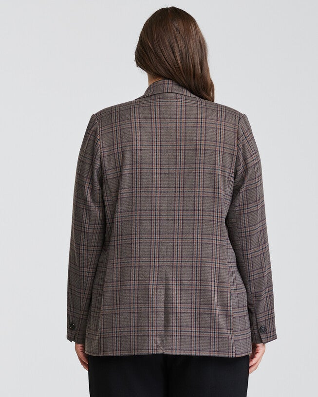 Lilibet Brown Check Double-Breasted Blazer, Brown Check / Brown, alternate image number 4