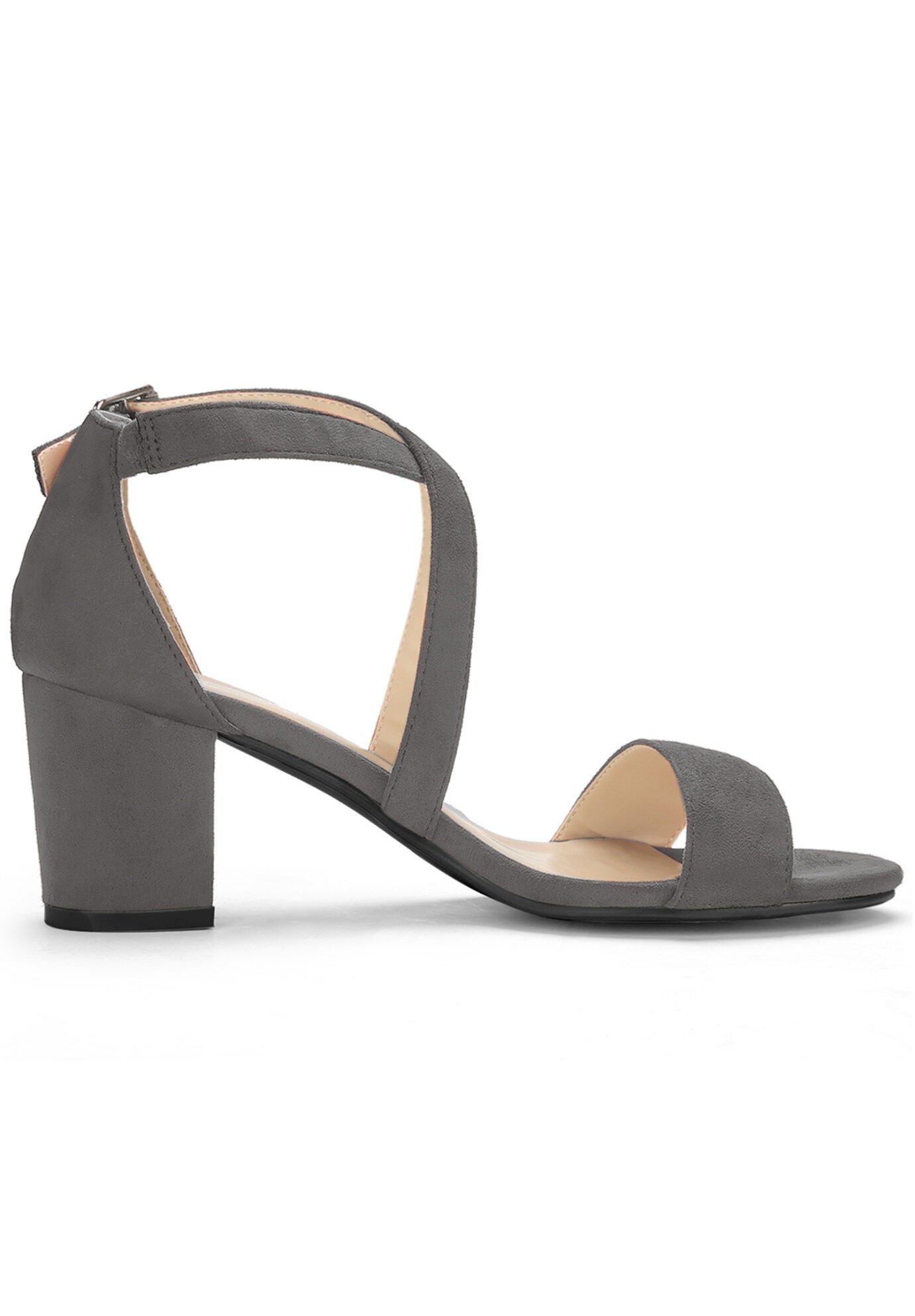 Open Toe Cross Strap Mid Block Heel Sandals, Gray / Charcoal Grey, hi-res image number 0