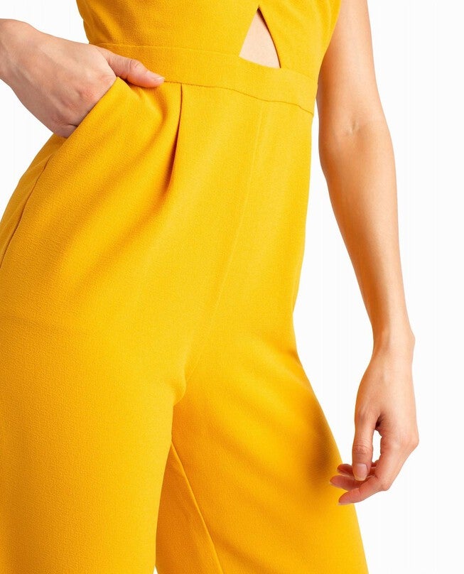 CHARLI STRETCH CREPE HALTER NECK JUMPSUIT, Golden Orange / Orange, alternate image number null