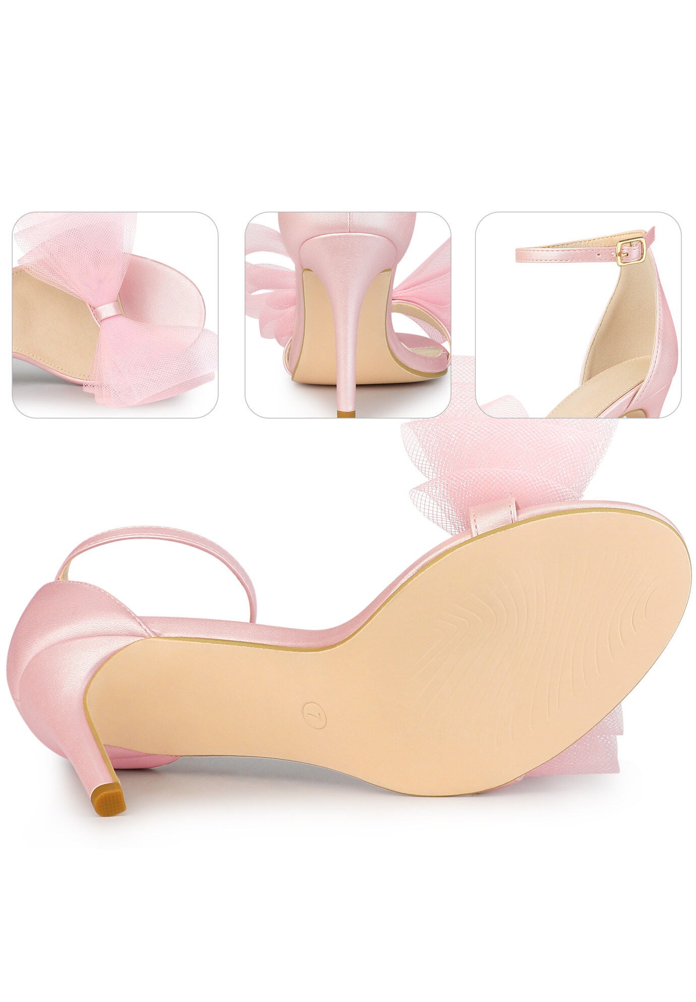 Open Toe Bow Tie Stiletto Heel Sandals, Bling Pink / Pink, alternate image number 2