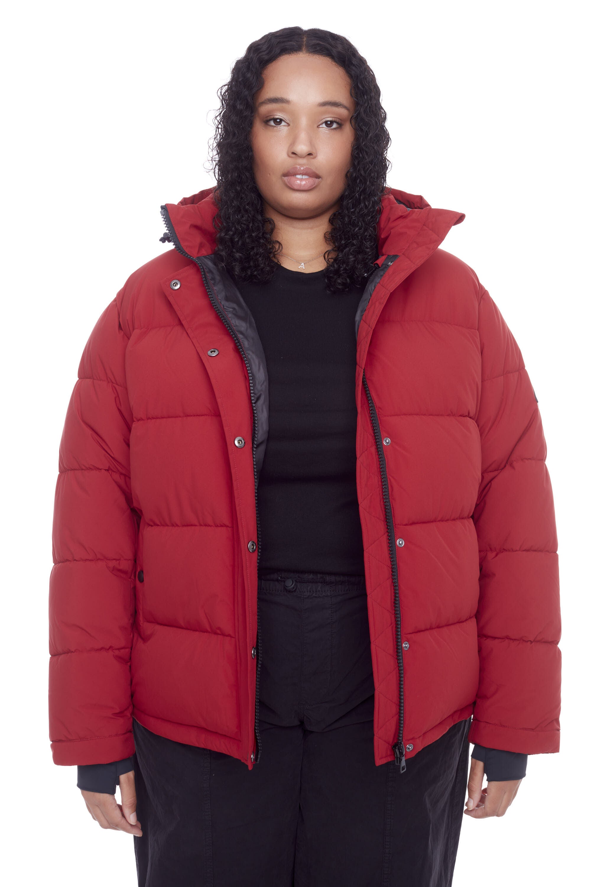 Women&#39;s Plus Size - FORILLON | Vegan Down Recycled Short Quilted Puffer Jacket, Deep Red / Red, hi-res image number 0