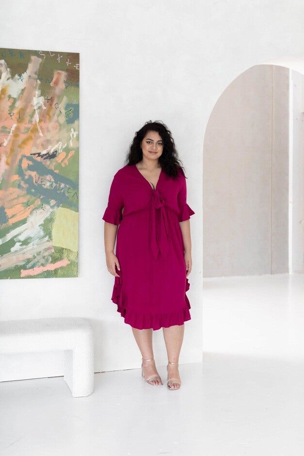 Arielle Tie Front Midi Dress, French Plum / Magenta, alternate image number 4