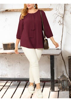 3/4 Sleeve Work Office Tie Front Ruffle Chiffon Blouse Top