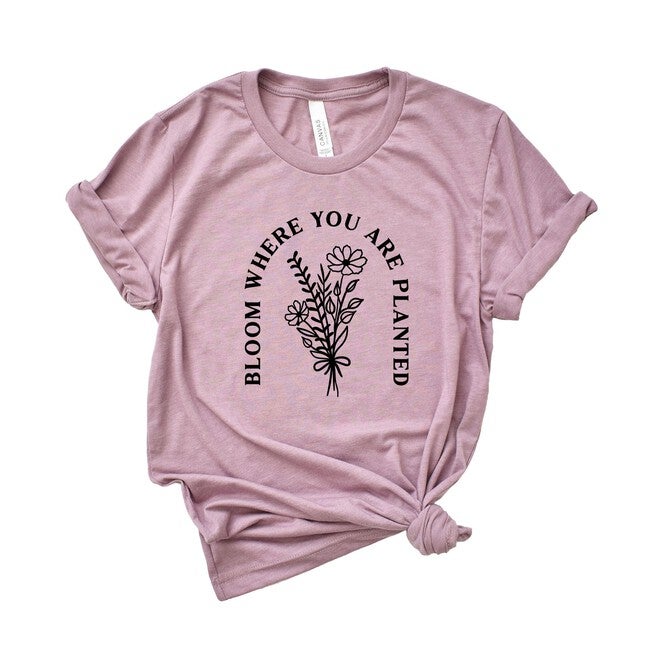 Bloom Where You Are Planted Flowers Short Sleeve Graphic Tee, Orchid / Purple, hi-res image number null