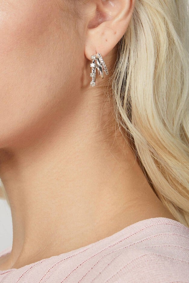 TRIPLE THREAT GEMSTONE HOOPS IN SILVER, , alternate image number null