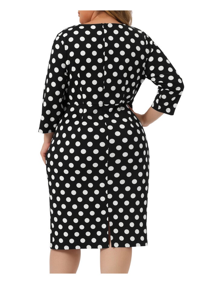 Retro 3/4 Sleeve Polka Dots Bodycon Cocktail Dress, Black White / White, alternate image number 3