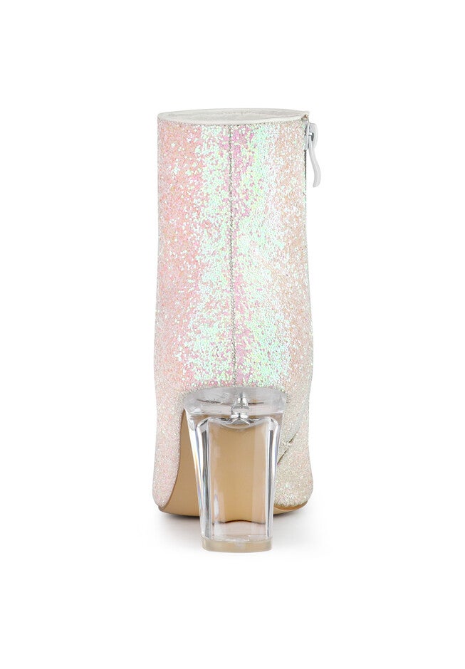 CLEAR BLOCK HEEL GLITTER PARTY BOOTS, Bling White / White, alternate image number 2