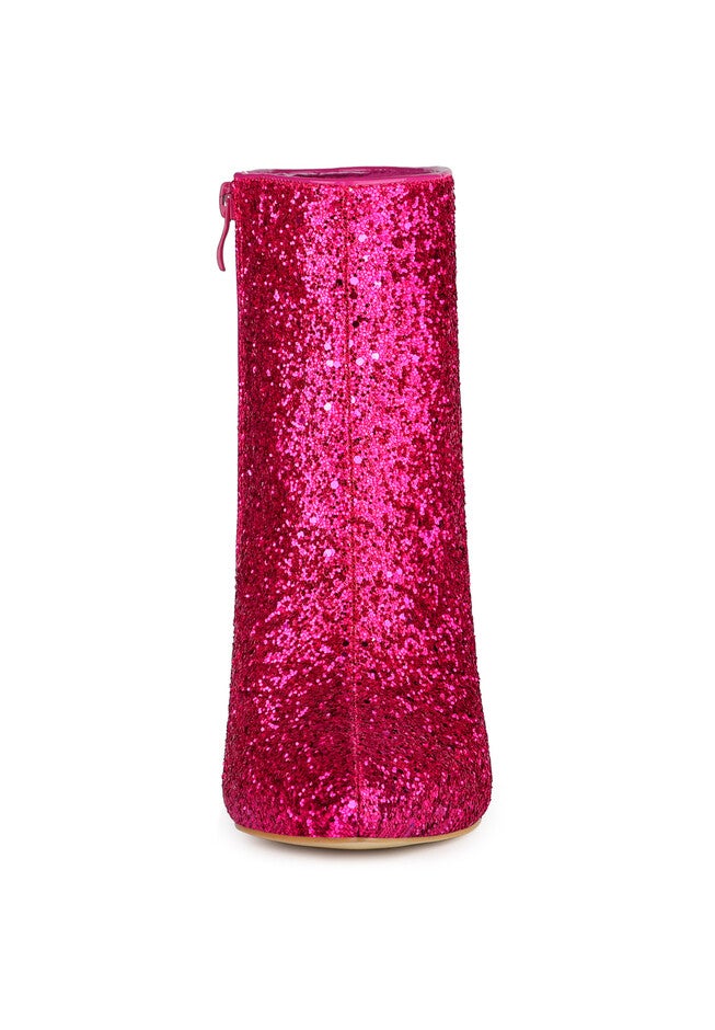 CLEAR BLOCK HEEL GLITTER PARTY BOOTS, Hot Pink / Pink, alternate image number 1