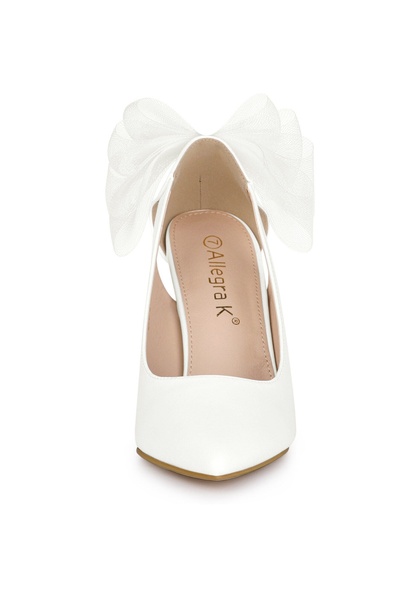 Mesh Bow Pointed Toe Stiletto Heels Pumps, White / White, alternate image number 2