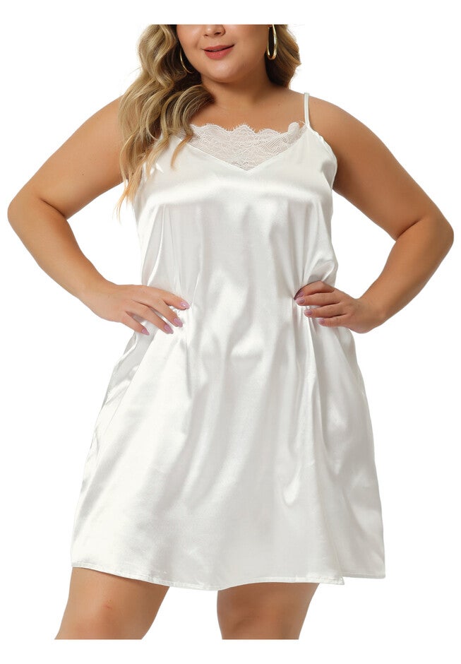 Satin Lace Chemise Nightgown, White / White, alternate image number 2