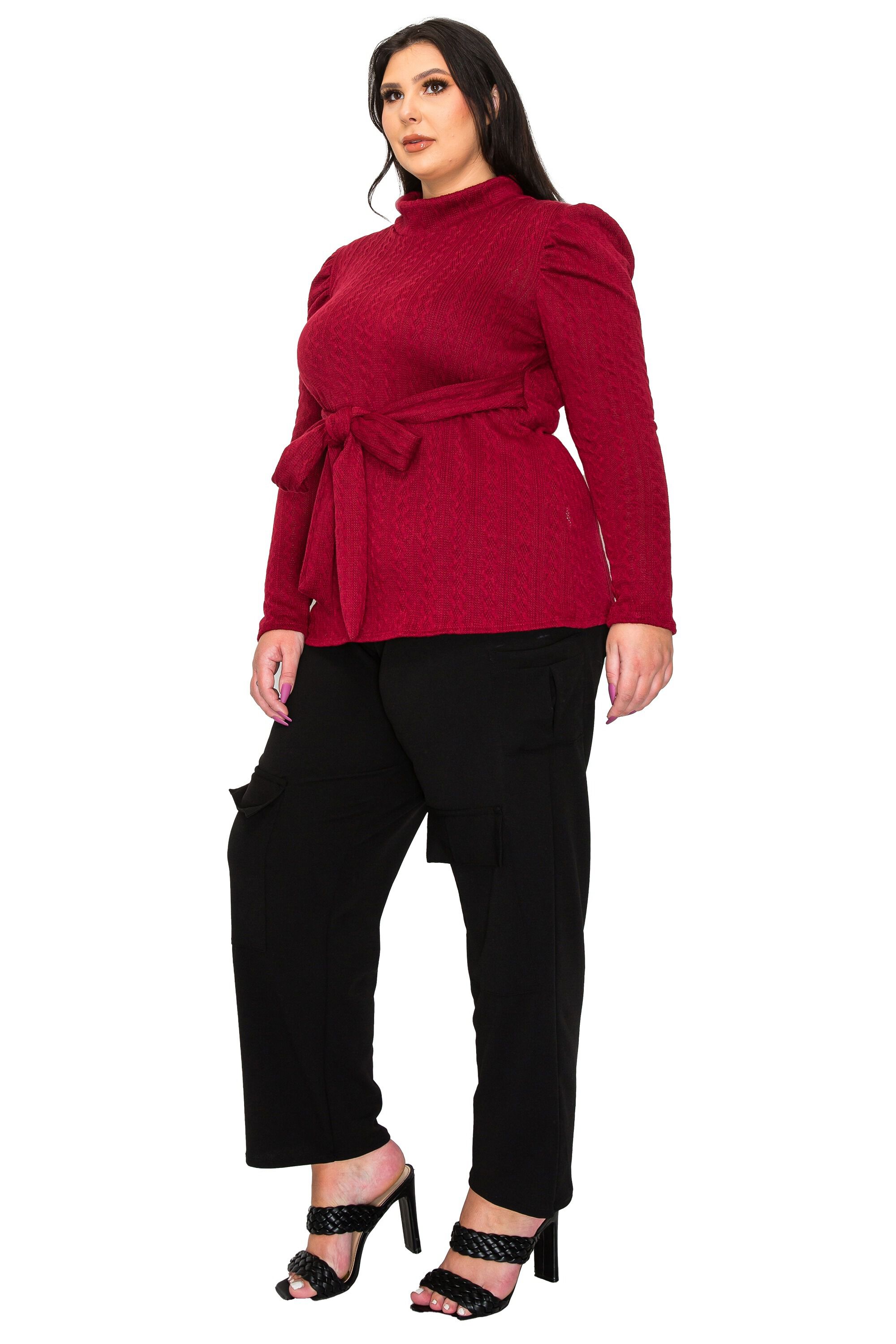 CATRIONA WAIST TIE SWEATER, Burgundy / Burgundy, alternate image number 2