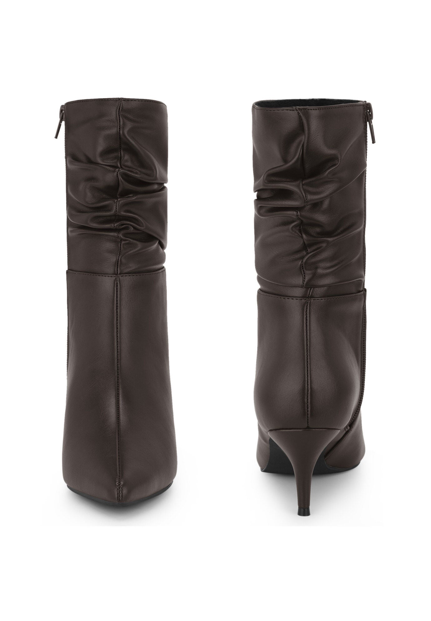 Pointed Toe Slouch Kitten Heel Mid-Calf Boots, Dark Brown / Brown, alternate image number 2