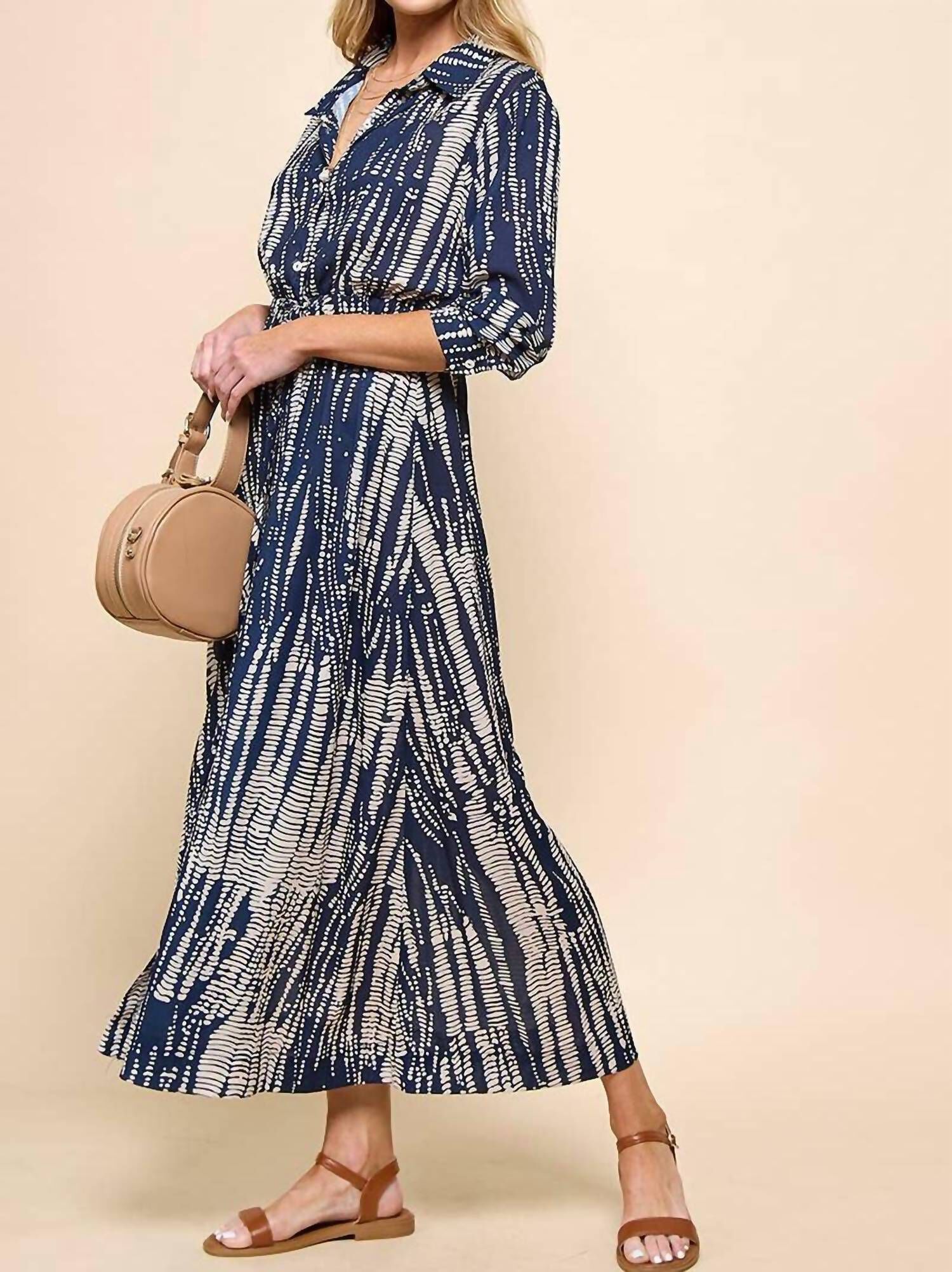TIE DYE MAXI DRESS IN NAVY/TAUPE, NavyTaupe / Navy, alternate image number 3