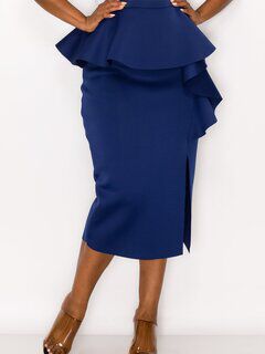 BELLA NEOPRENE MIDI SKIRT, Navy / Navy, alternate image number 2