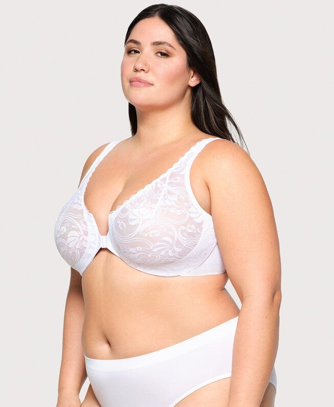 WonderWire Front-Closure Stretch Lace Bra, White / White, alternate image number 1