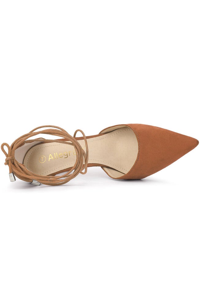 Pointed Toe Lace Up Stiletto Heels Dress Pumps, Brown / Brown, alternate image number 3