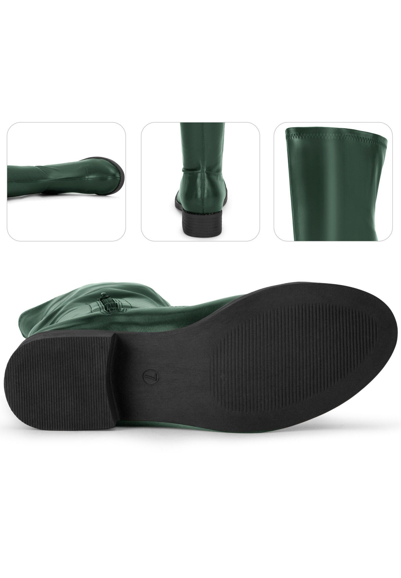 Round Toe Low Block Heel Over the Knee High Boots, Dark Green / Forest Green, alternate image number 1