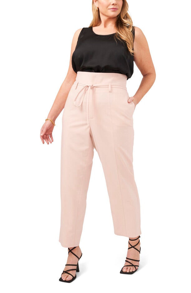 PAPERBAG PANTS WITH SELF TIE, EVENING SAND / Pink, alternate image number 2