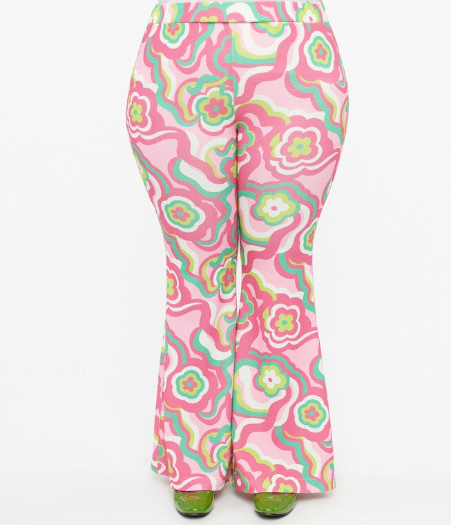 Barbie x Smak Parlour 1970s Pink & Green Floral Evening In Flare Pants, , alternate image number null