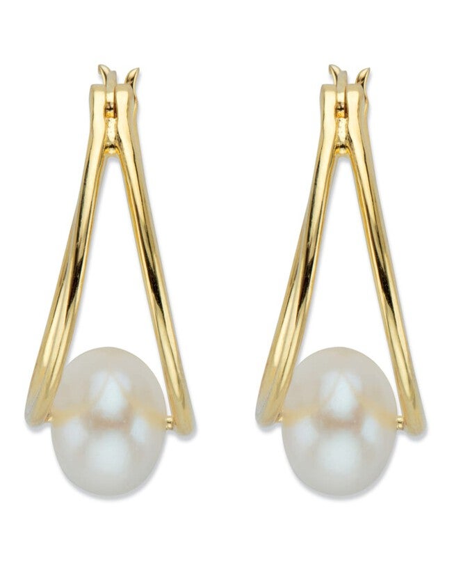 Genuine Cultured Pearl 14k Gold-plated Sterling Silver Double Hoop Earrings, White / White, hi-res image number 0