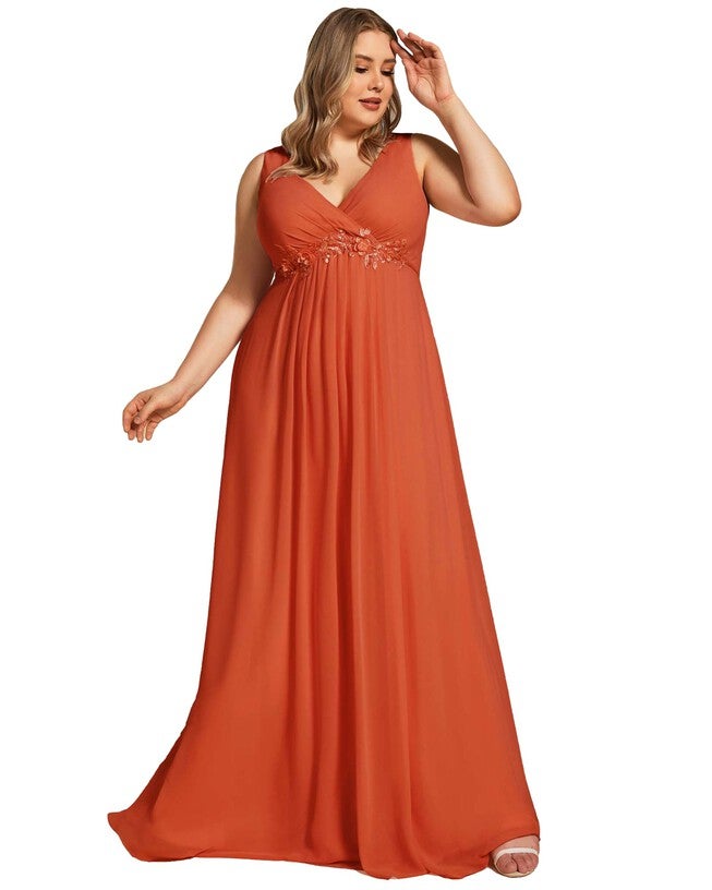 Floral Applique Sleeveless Chiffon Long Formal Evening Dress, Burnt Orange / Burnt Orange, hi-res image number 0