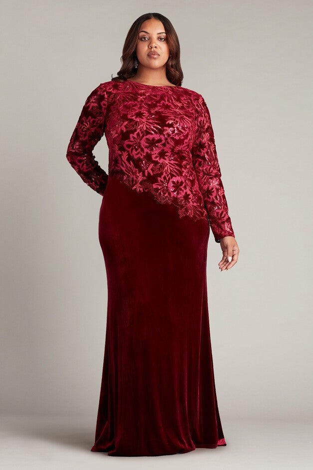 Gatlin Sequin Burnout Velvet Gown - PLUS SIZE, ROSE RED / see-description, alternate image number 2