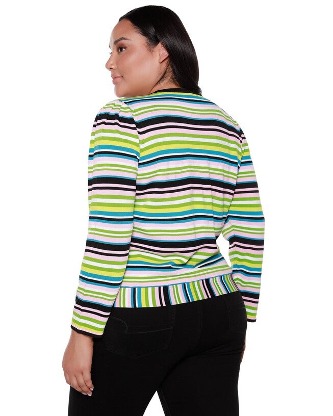 Molly Striped Button Up Cardigan, Multi Stripe / Light Green, alternate image number null