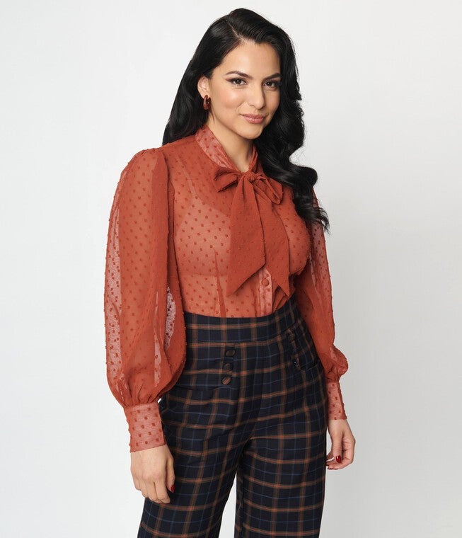 Unique Vintage Rust Clip Dot Gwen Blouse, Rust Clipdot / Rust, alternate image number null