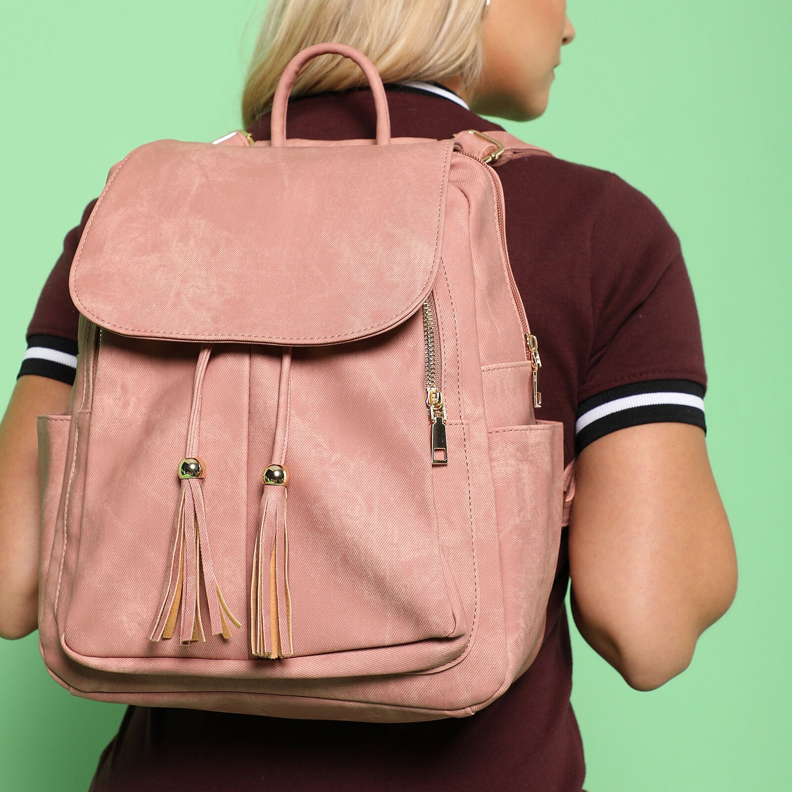 Haute Sauce Women's Tassel Backpack, Pink / Pink, alternate image number 2