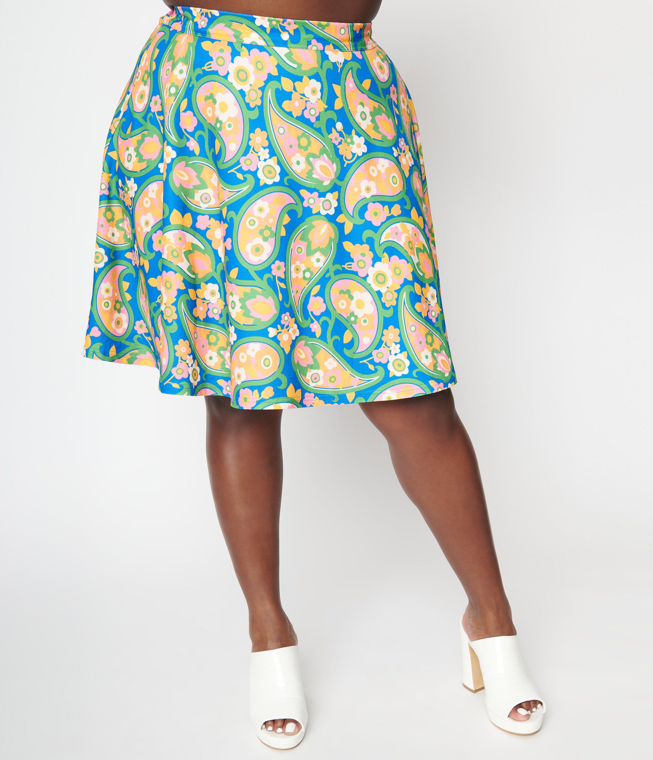Smak Parlour Blue Paisley Floral Mod Print Sweet Talk Flare Skirt, , alternate image number 6