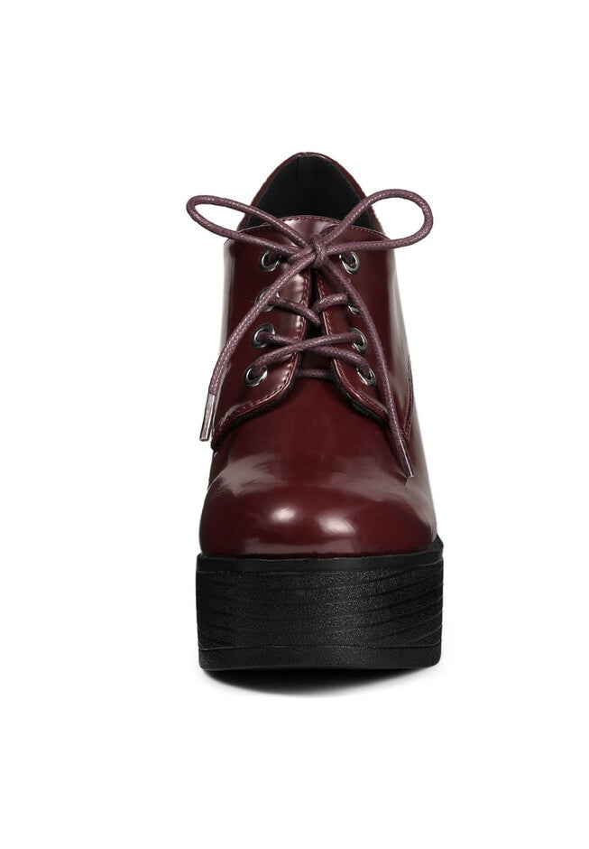 PLATFORM LACE UP CHUNKY HEEL BOOTIES, Burgundy / Burgundy, alternate image number 2