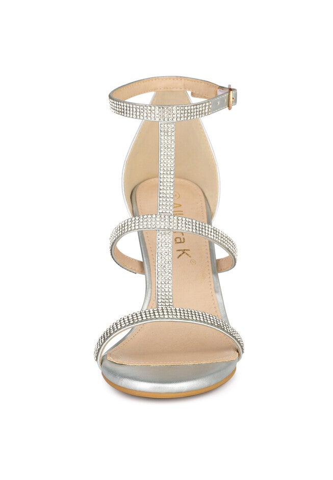 Rhinestone Ankle Strap Stiletto High Heel Sandals, Silver / Silver, alternate image number null